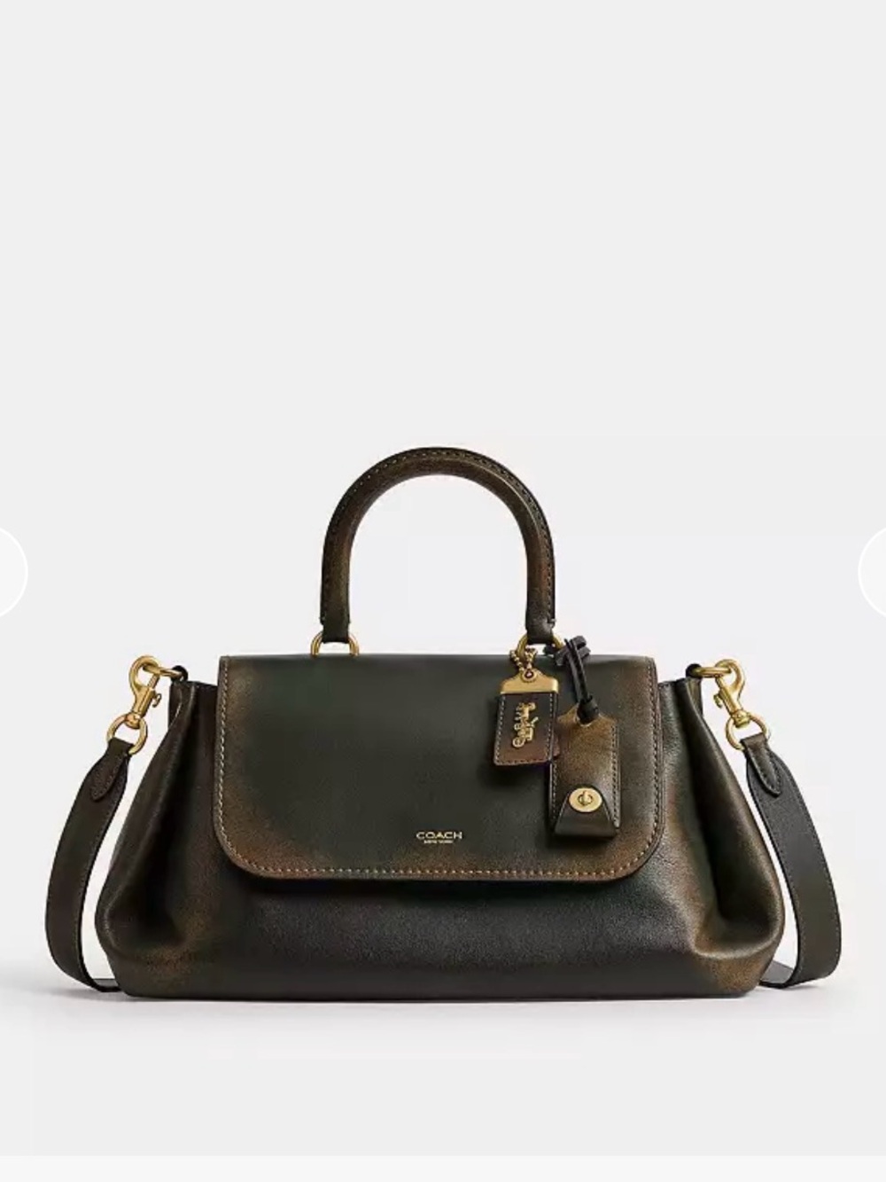 NWT Coach Loved Leather Slouchy Rogue Top Handle Satchel Dark Olive Green